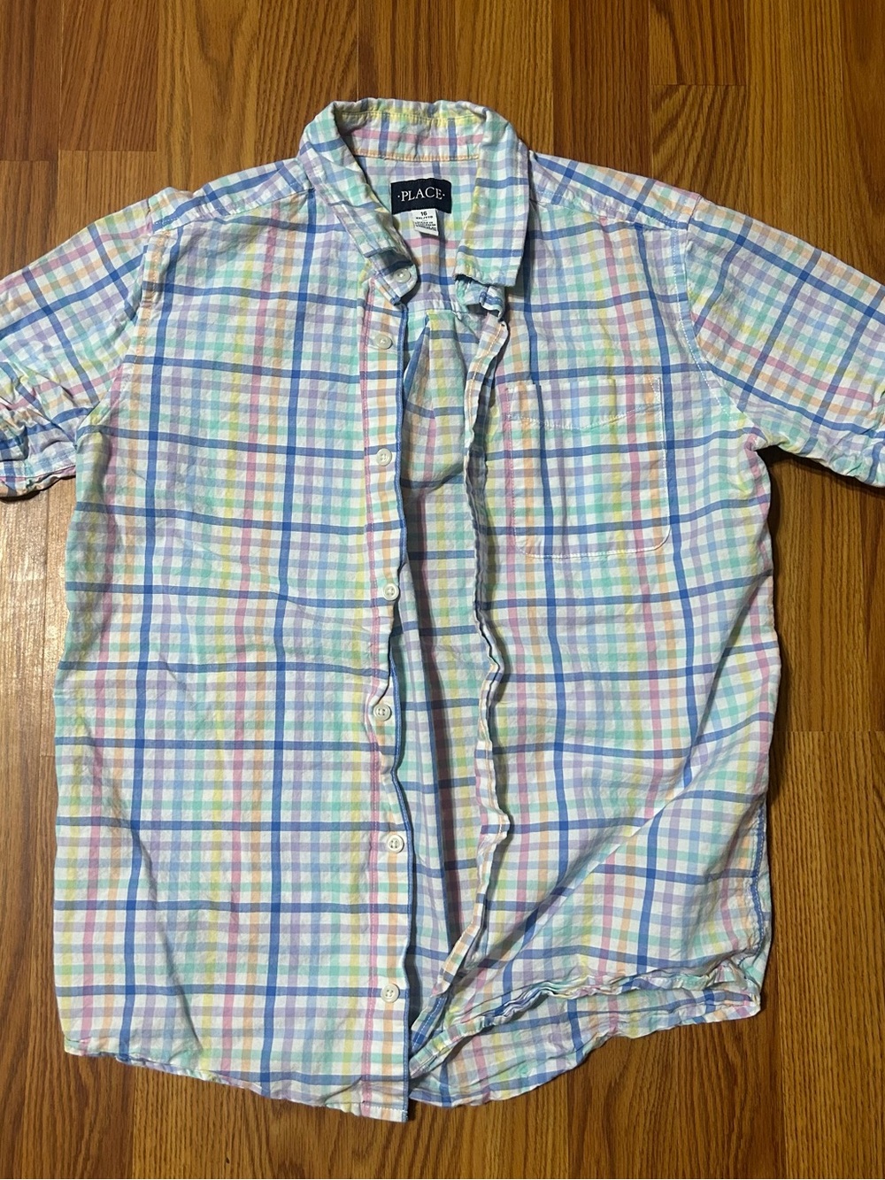 The Children’s Place Boys Pastel Plaid Short Sleeve Button Front Shirt Size XXL